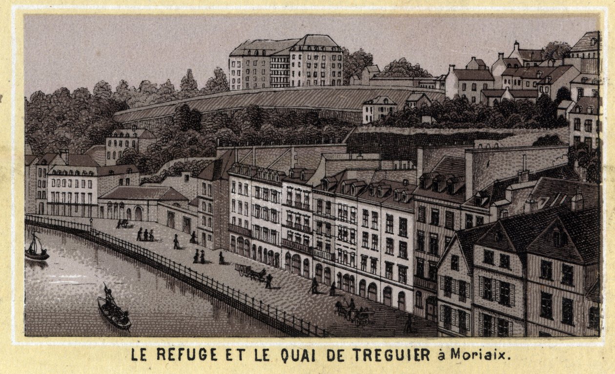 Útočiště a přístaviště Treguier v Morlaix (Finistere, Bretaňská oblast). Chromolitografie konce 19. století. od Unknown artist
