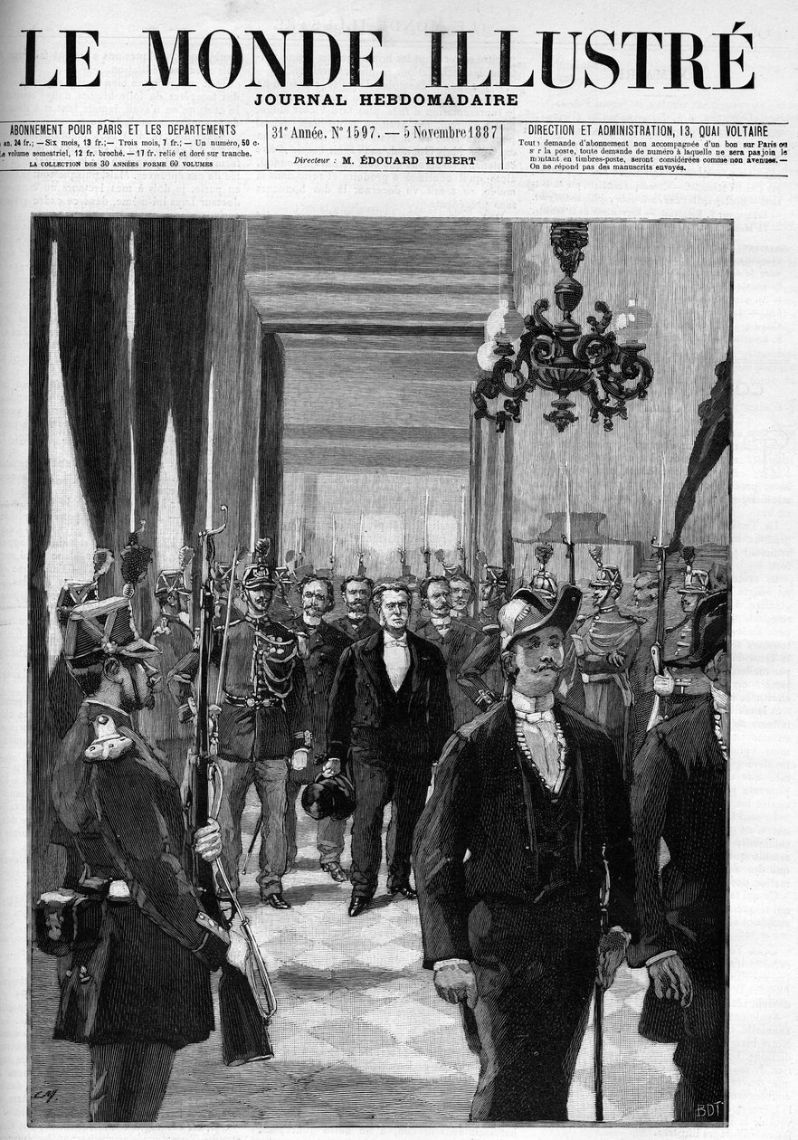 Pronajaté pokoje v roce 1887, v čele s prezidentem Charlesem Floquetem (1828-1896). Obálka „The Illustrious World““ z roku 1887. od Unknown artist