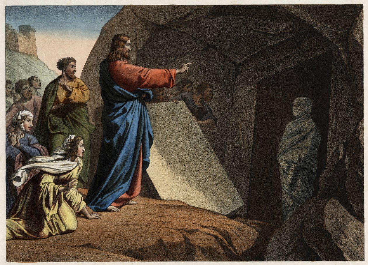 Vzkříšení Lazara. Anonymní rytina z poloviny 19. století. od Unknown artist