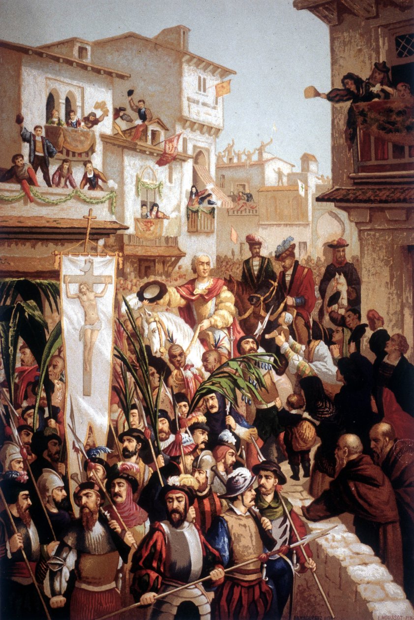 Návrat Kryštofa Kolumba (1451-1506), mořeplavce italského původu, do Španělska v roce 1493. od Unknown artist