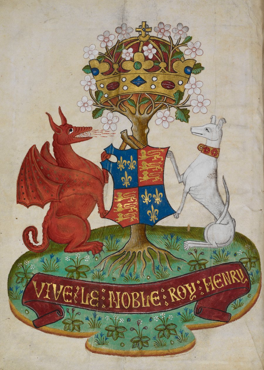 Královské paže Anglie Jindřicha VII podporované bílým chrtem a červeným drakem od Unknown artist