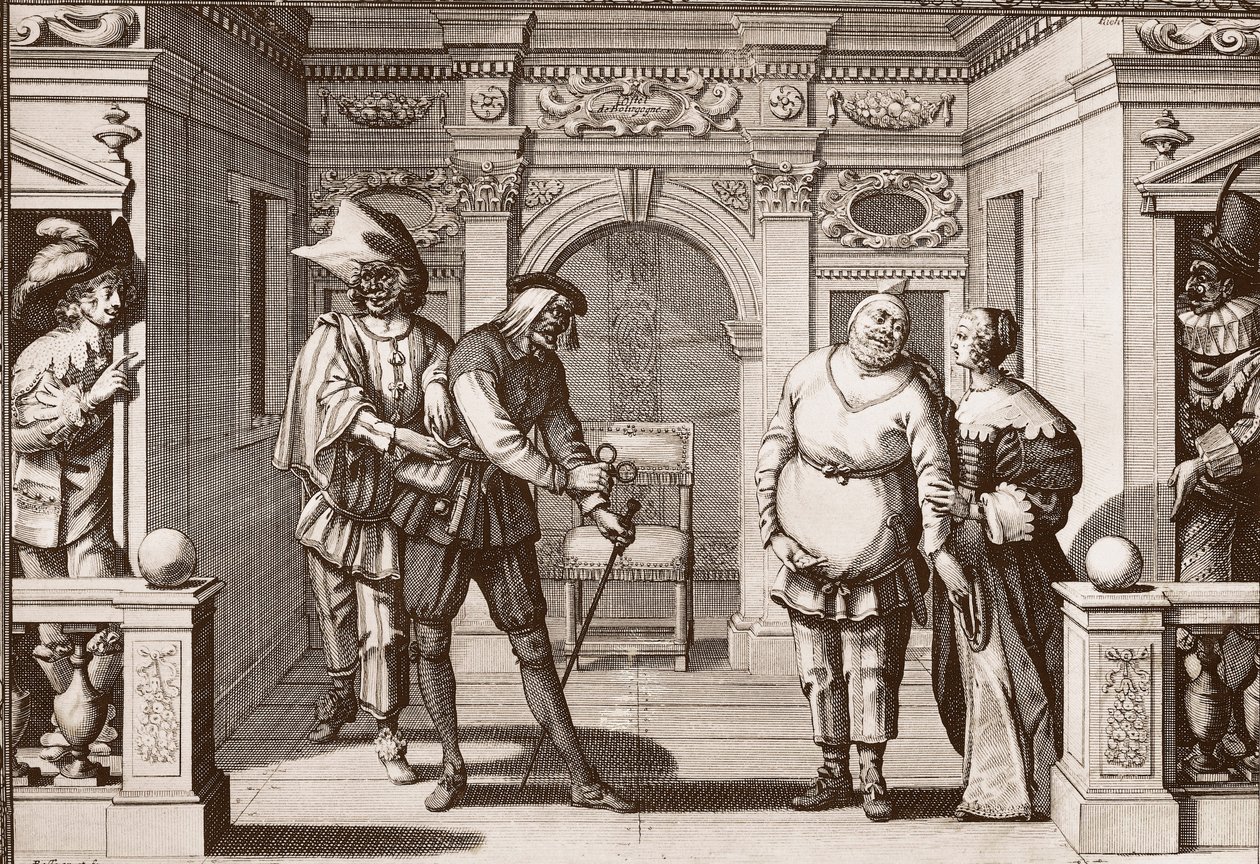 Královský soubor italské komedie v divadle Hotel de Bourgogne, rue Mauconseil v Paříži od Unknown artist