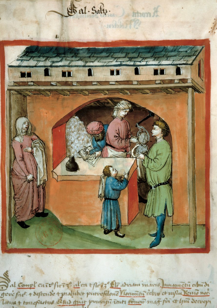 Obchodník se solí Eluminure z obchodu s medicínou a dietetiky „“Tacuinum sanitatis““ od Unknown artist