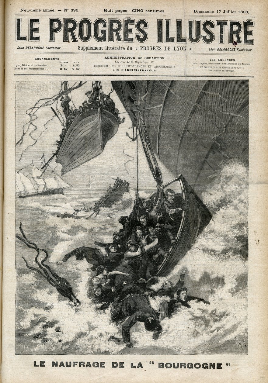 Ztroskotání lodi Transatlantic The „Burgundy“ Rytina v „The Ilustrious progress““ z července 1898. od Unknown artist