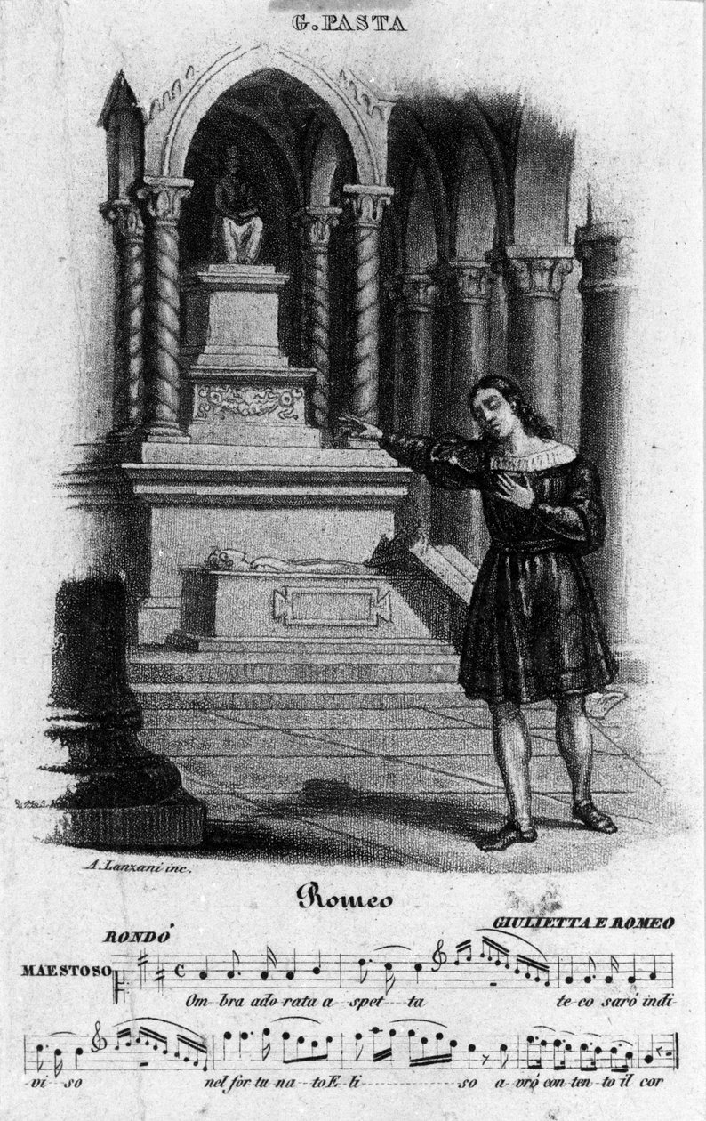 Zpěvačka Giuditta Pasta (1797-1865) interpretující Romea v "Julii a Romeovi" od Nicoly Antonia Zingarelliho (1752-1837) od Unknown artist