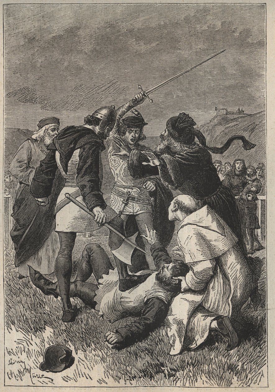 Pomluva šetří od Rothsay - ilustrace z 19. století k historickému románu „The Pretty Girl of Perth or Valentine