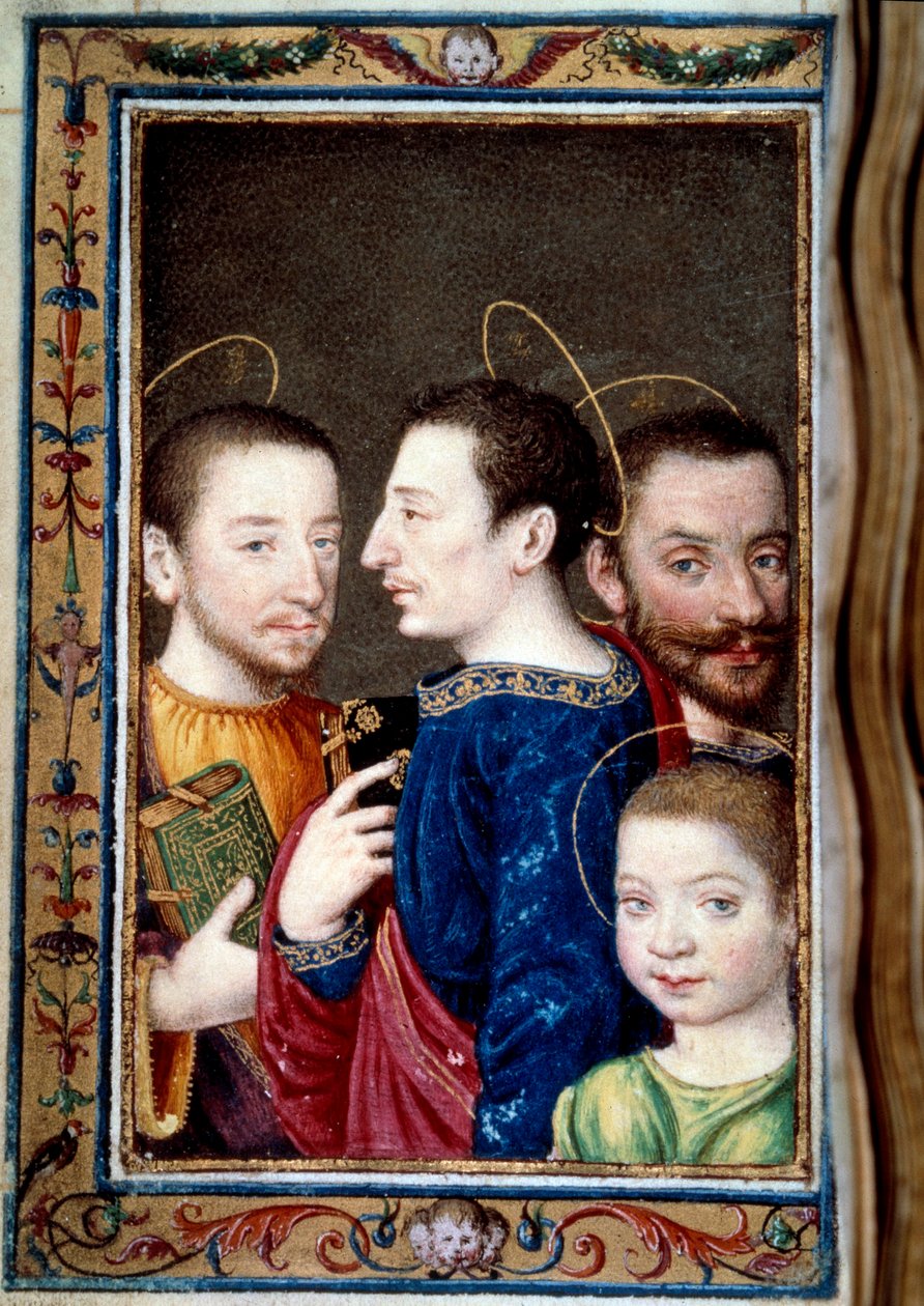 Synové Františka I. (1494-1547): Delfín Francois (1518-1536), Jindřich II. (1519-1559) a Karel (1522-1545). Miniatura v „Knize hodin od Catherine de Medicis““ (Caterina de Medici) od Unknown artist