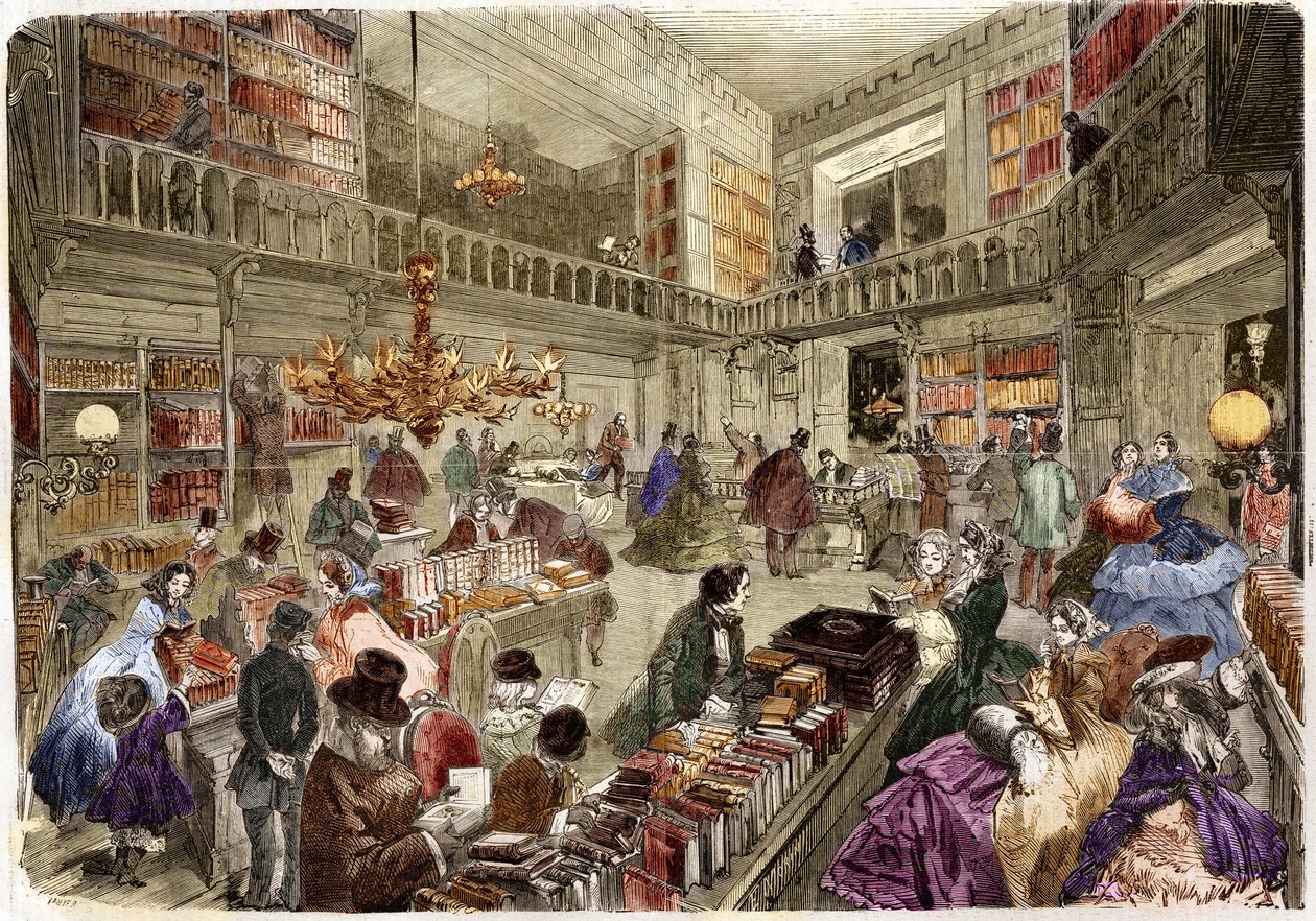 Prodejna knihkupectví Nouvelle, boulevard des italiens v Paříži v roce 1860. od Unknown artist