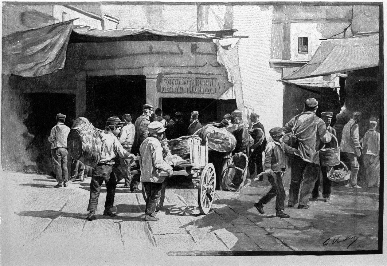 Pouliční prodavači a procházka čtvrtí Vuccirla v Palermu Sicílie Rytina 19. století od Unknown artist