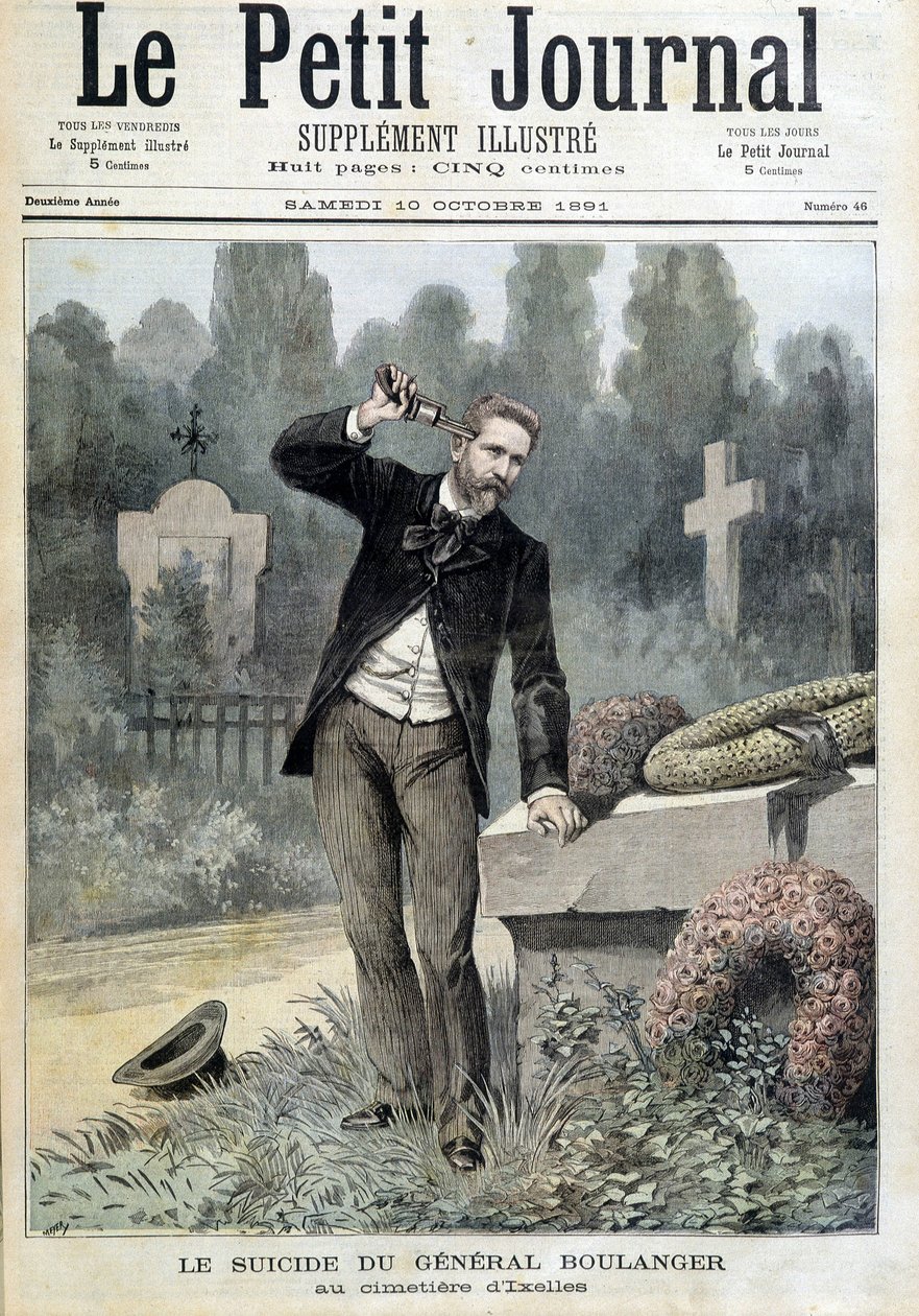 Sebevražda generála Boulangera na hřbitově v Ixelles - v „Le Petit Journal“ z 10.10.1891 (rytina) od Unknown artist