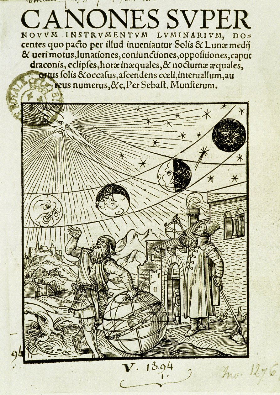 Pohyby Slunce a Měsíce pozorované astronomy - frontispis knihy „“Super Canones““ od Unknown artist