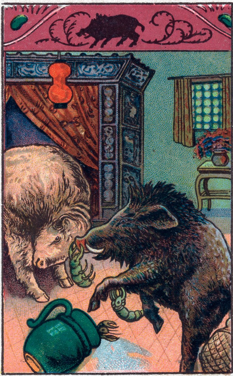 Ten hrozný kanec. Čínská pohádka. Chromolitografie z konce 19. století. od Unknown artist