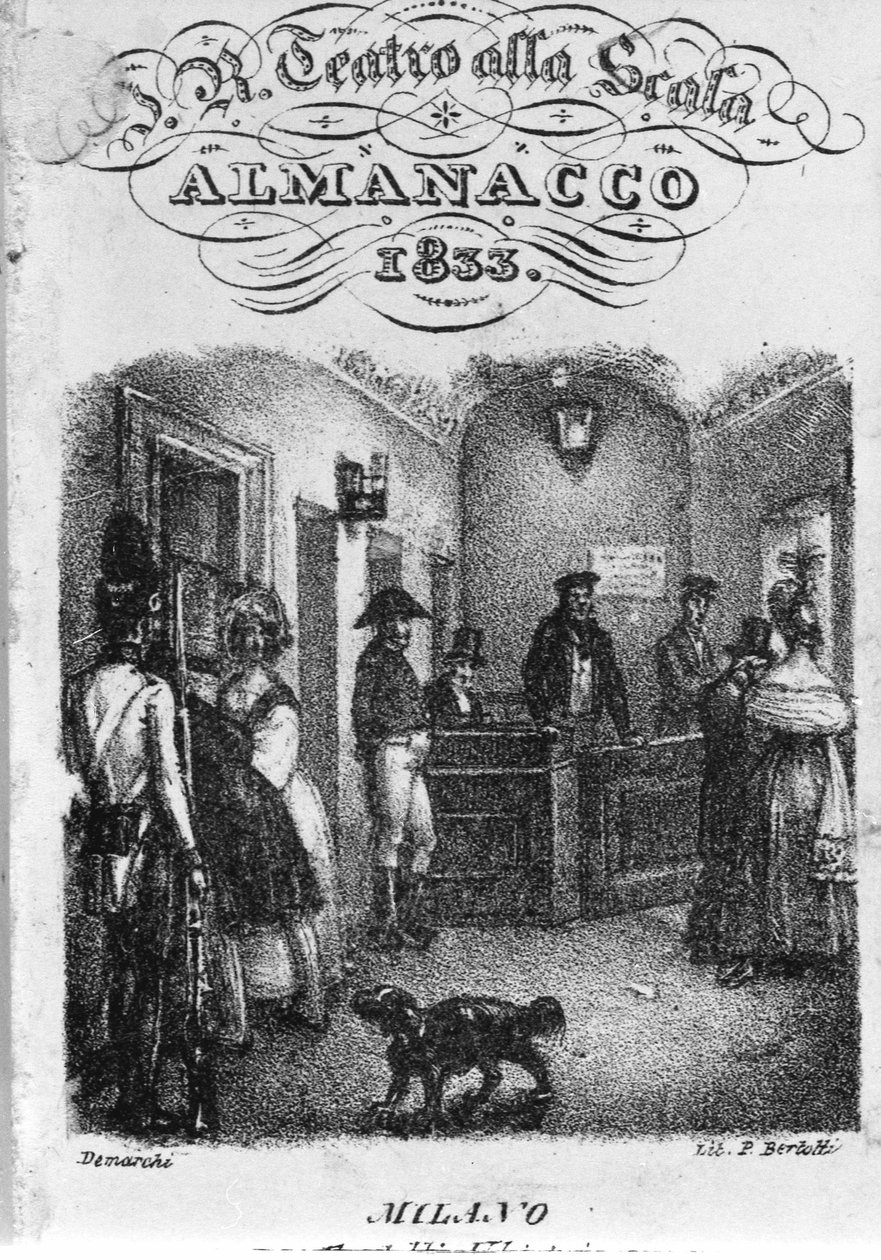 Prodej vstupenek v teatro alla Scala, almanach z roku 1833. od Unknown artist
