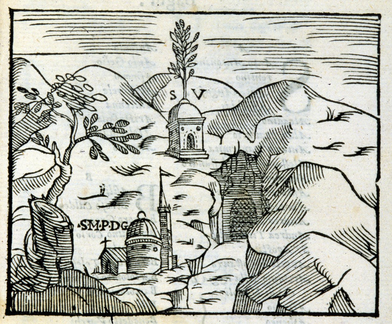 Virgilův hrob (70 př. n. l. - 19 př. n. l.) v Pozzuoli (Pozzuoli). Xylografie podle turistického průvodce ze 17. století. od Unknown artist