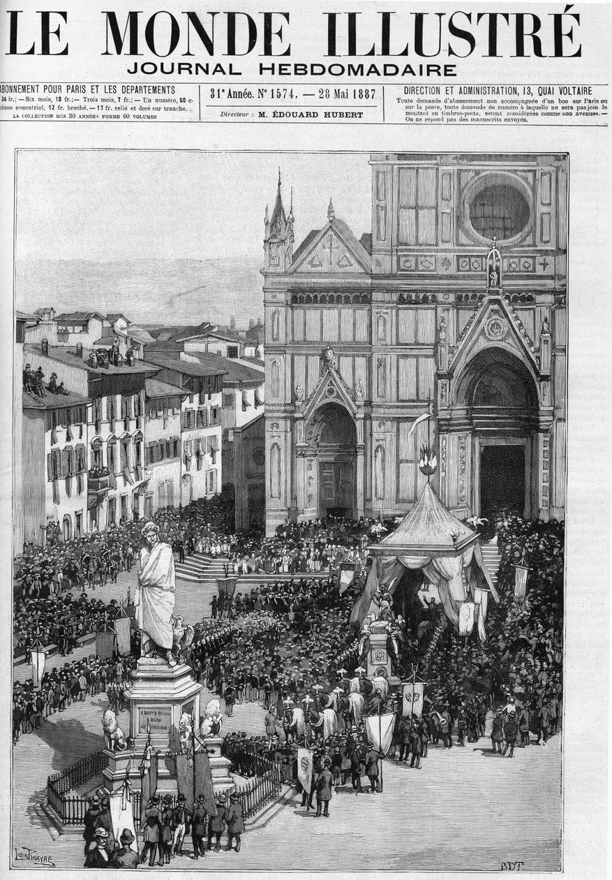 Překlad ostatků Gioacchina Rossiniho v kostele Santa Croce ve Florencii (Itálie), v „The Illustrous World““ 1887. od Unknown artist