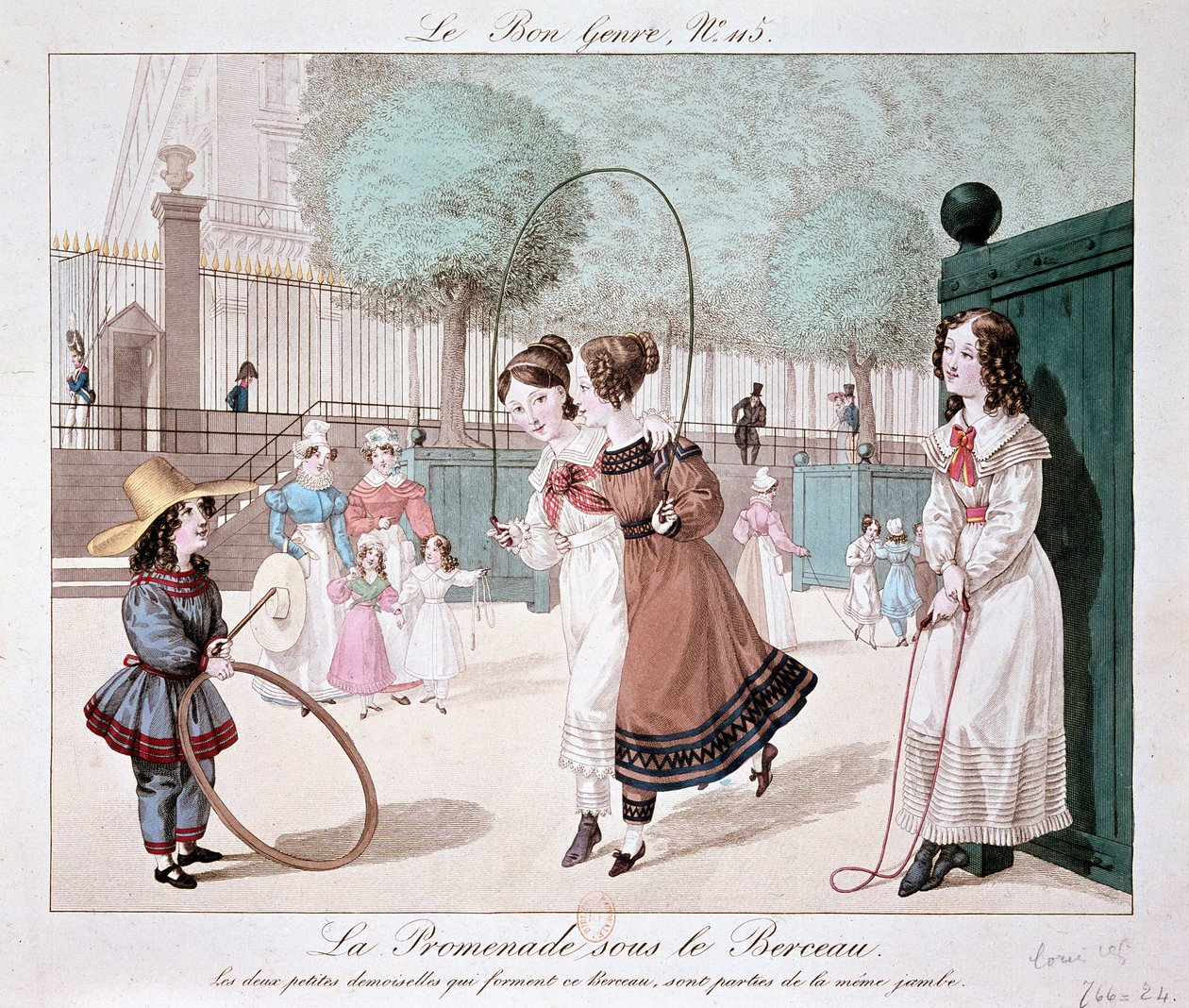 Procházka pod kolébkou: Dvě malé dámy, které tvoří tuto kolébku, jsou ze stejné nohy (Jardin des Tuileries), c. 1840 od Unknown artist