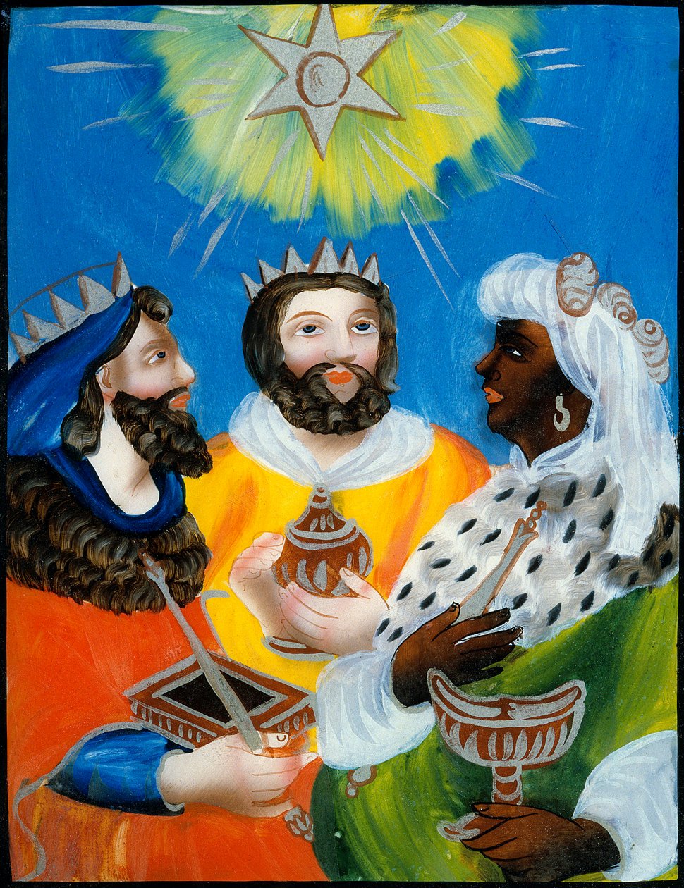 Mudrci Balthazar, Melchior, Gaspard Skleněná malba nebo anonym fixovaní. 19. století. Paříž. Muzeum lidového umění a tradic od Unknown artist