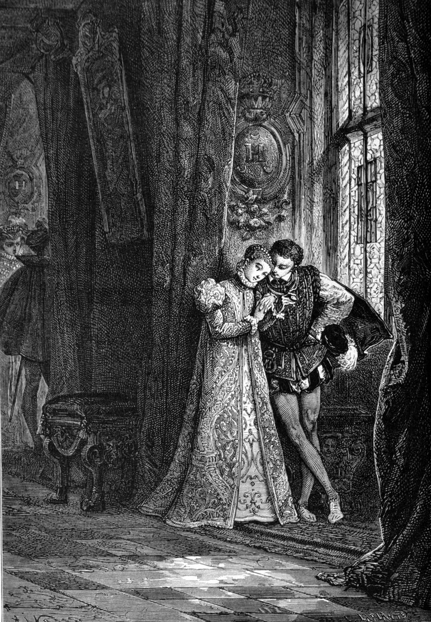 Mladí snoubenci Marie Iere Stuartovna (1542 - 1587) a František II. (1544 - 1560) se rádi odkláněli stranou, aby důvěřovali. Rytina 19. století. od Unknown artist
