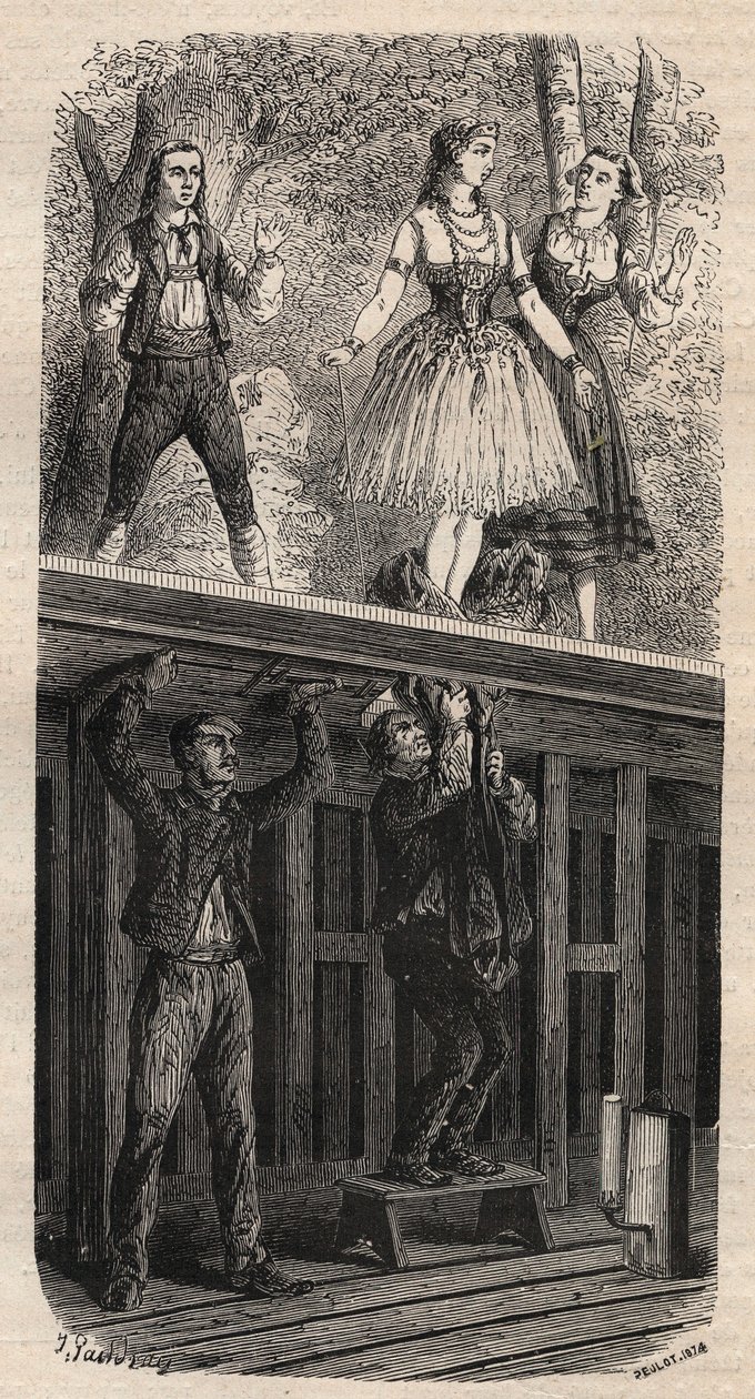 Divadelní triky - metamorfóza - rytina 1875 od Unknown artist