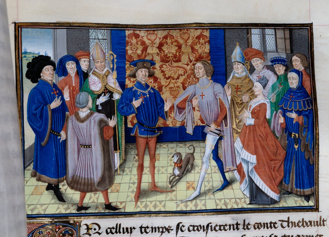 Setkávají se Thibaut III z Champagne (1179-1201), Louis (zemřel 1205), hrabě z Blois a Chartres a Baudouin IX z Flander (nebo Baudouin VI z Hainaut), známý jako Baudouin I. z Konstantinopole (1171-1206). Miniatura v „“ Chronicle du temps de Herode Antipas“ od Unknown artist