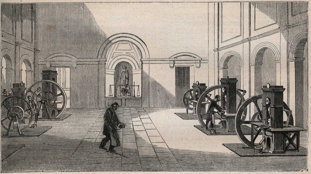 Peněžní lis Thonnelier v La Monnaie v Paříži - rytina z roku 1877 od Unknown artist