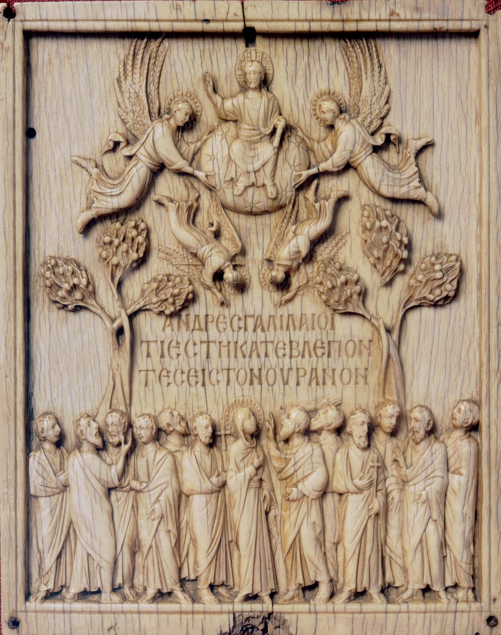 Dlaždice s Nanebevstoupením. Basreliéf ze slonoviny konzervovaný v Národním muzeu Bargello ve Florencii od Unknown artist