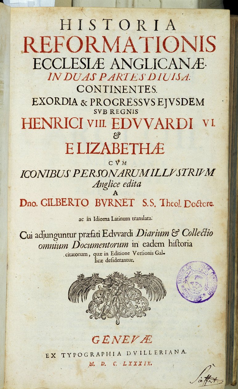 Titulní strana "Historie reformace anglikánské církve...", Ženeva od Unknown artist