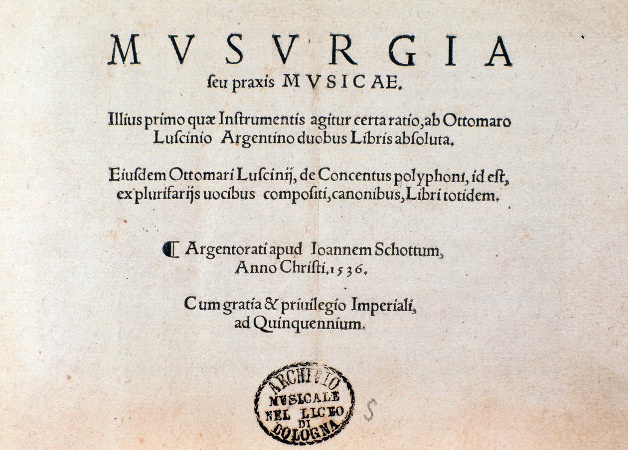 Titulní strana praktického hudebního manuálu Musurgia (1536) od Unknown artist