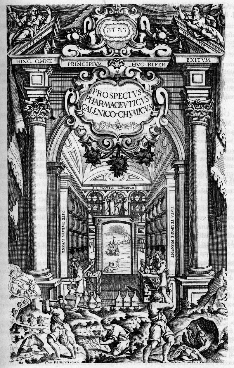 Titulní list "" PROSPEKTU LÉKAŘSTVÍ, pod kterým Galen-Chemicum MILAN ANTIDOTARY od Unknown artist