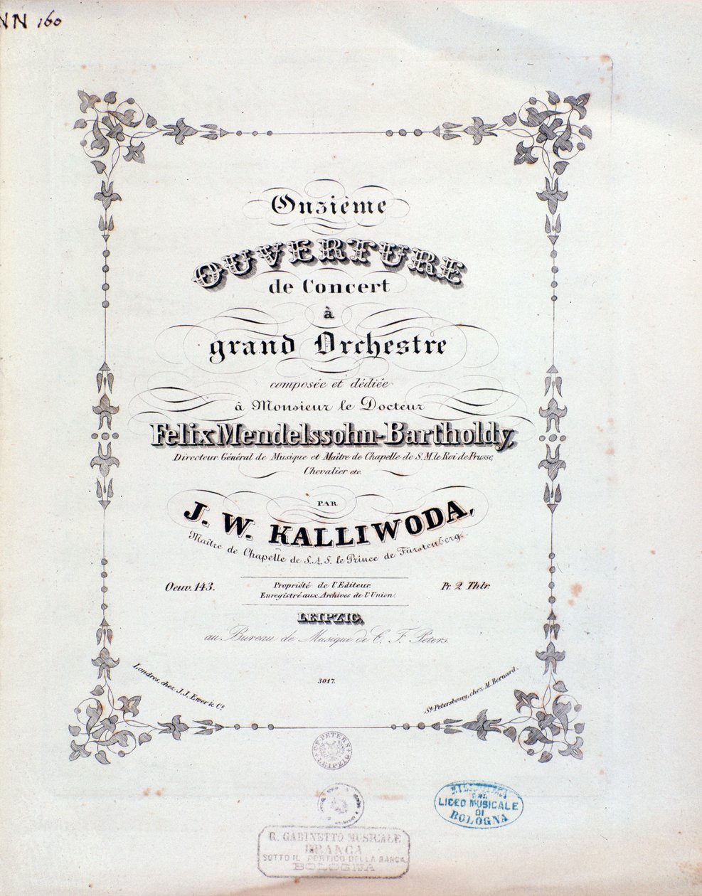 Titulní strana partitury ouverture č. 11 od Kalliwody od Unknown artist