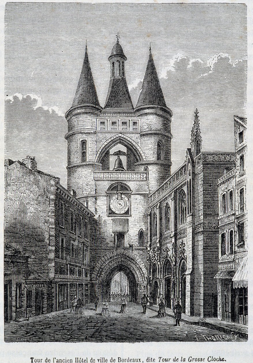 Věž bývalého Hôtel de Ville de Bordeaux, známá jako "Tour de la Grosse Bell" - rytina od Unknown artist