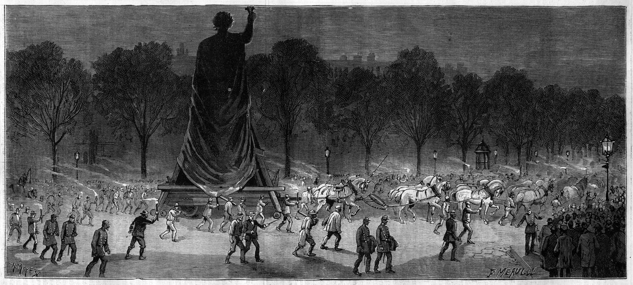 Překlad sochy Republique (Marianne v bronzu, 9,50 m vysoká), z dílen pana Thiebauta na Place de la Republique v Paříži v roce 1883 od Unknown artist