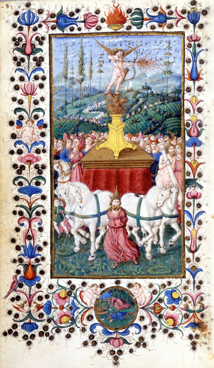 Triunfus Amoris (vítěz lásky) Francesca Petrarcy (Petrarca). Rukopis 15. století. Trivulziana, Milán. od Unknown artist