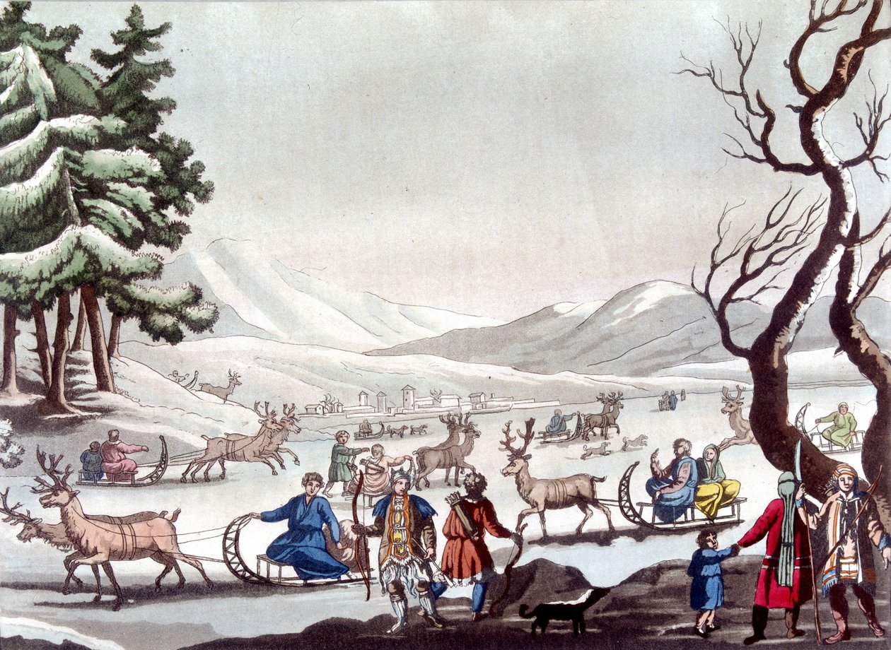 Tunguses, Sibiř. Kresba Cartelli. Knihovna dekorativních umění v Paříži. “”Starověký a moderní kostým”” od Unknown artist