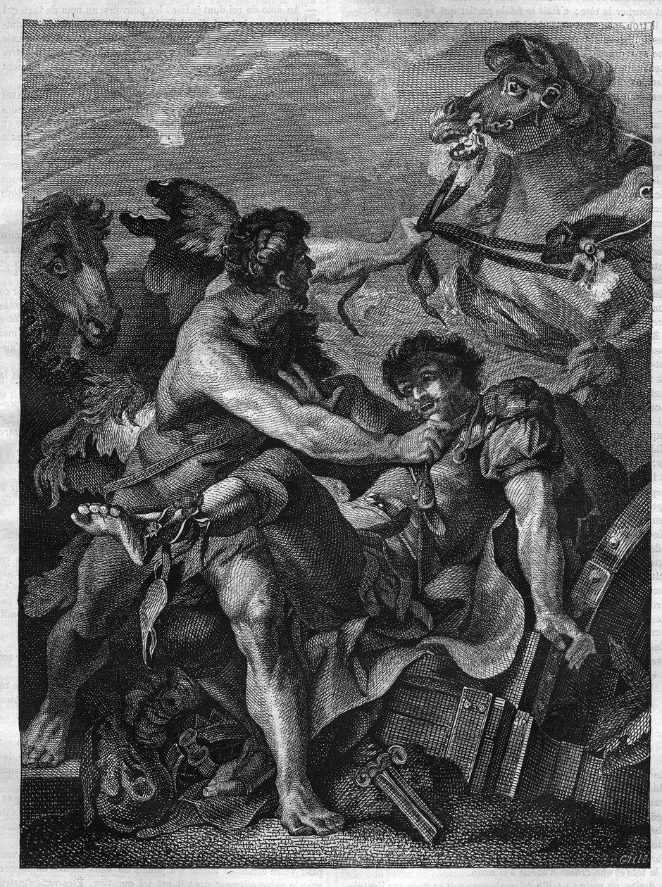Dvanáct děl Herkula: Diomede zabíjí Herkulem a jí vlastní koně. rytina podle obrazu Jean-Baptiste-Marie (Jean Baptiste Marie) Peter. (1714-1789) od Unknown artist