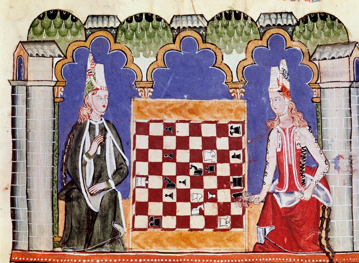 Dvě ženy hrající šachy. Miniatura z rukopisu „“Libro de los juegos”” od Alfonsa X. Moudrý nebo Učenec (ve španělštině Alfonso X el Sabio od Unknown artist