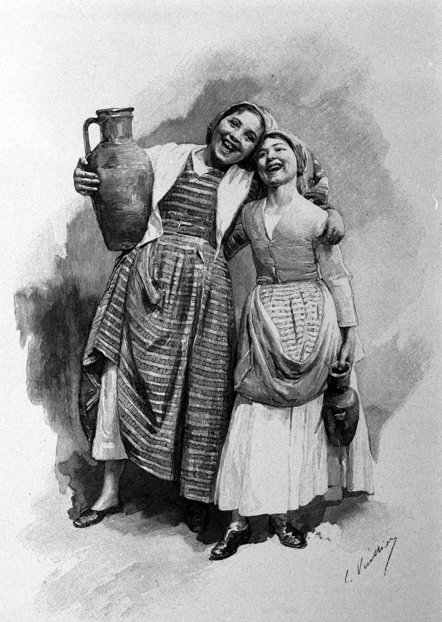 Dvě mladé ženy z lidu, obývající Palermo. Sicílie rytina 19. století od Unknown artist