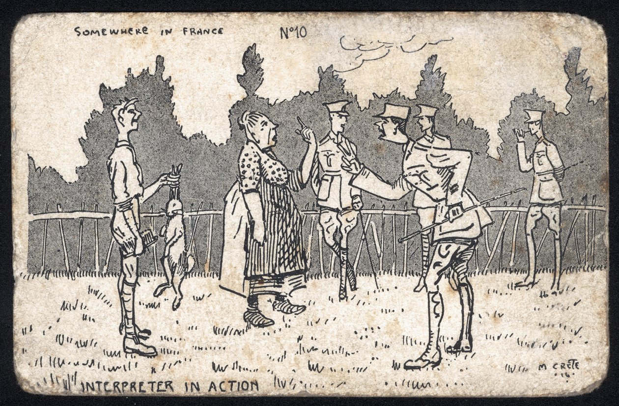 Spojené království: Vtipná pohlednice vyrobená ve Francii během 1. světové války pro britské jednotky. od Unknown Artist
