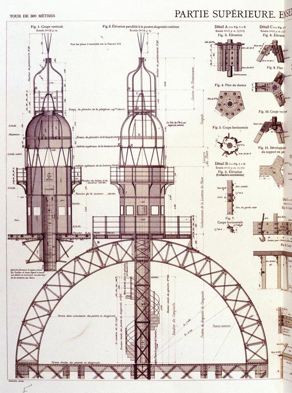 Horní část (3. patro) Eiffelovy věže - průmyslový design od Unknown artist