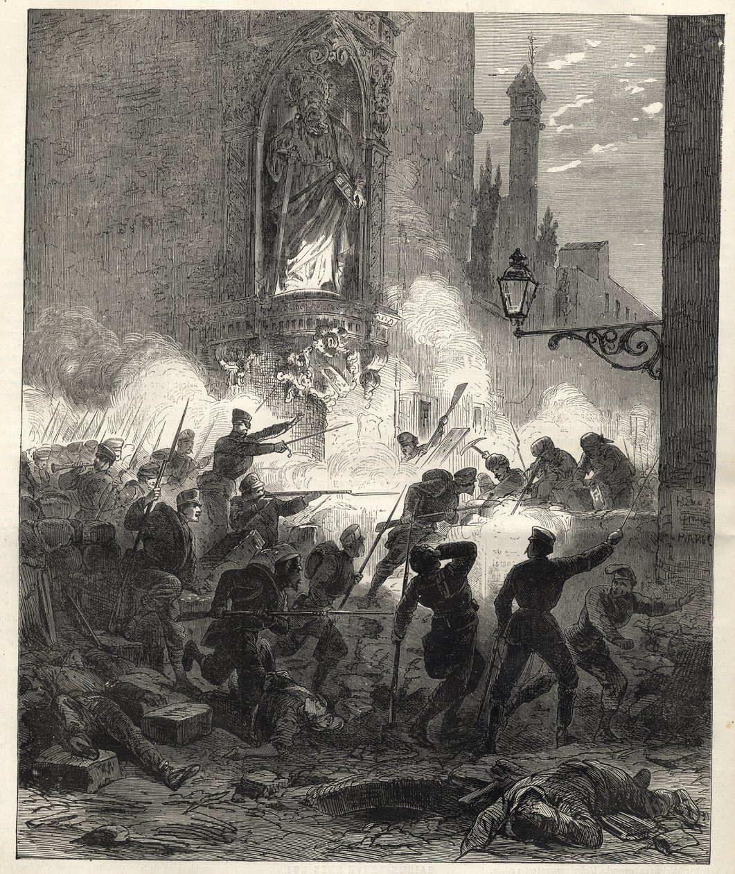 Povstání republikánů v Katalánsku: boje v Barceloně v noci z 25. na 26. září 1869 - Sexenio Democratico (šest let demokraté) - Španělsko pod vládou generála Francisca Serranose 1869/1870 - Republikánské povstání v Katalánsku: bar od Unknown artist