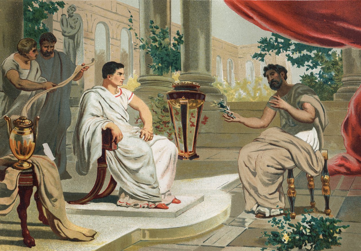 Vespasianus (v latině Titus Flavius Vespasianus) s Pliniem starším. po slavných hombres y Mujeres. Barcelona 1877. Plinius starší (23-79) - od Unknown artist