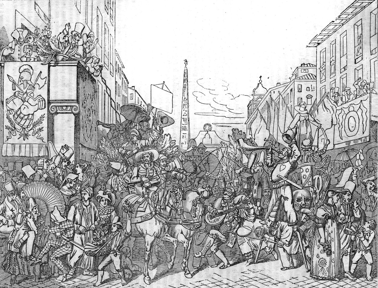 Via del Corso v Římě během karnevalu (Carnevale) v roce 1836. od Unknown artist