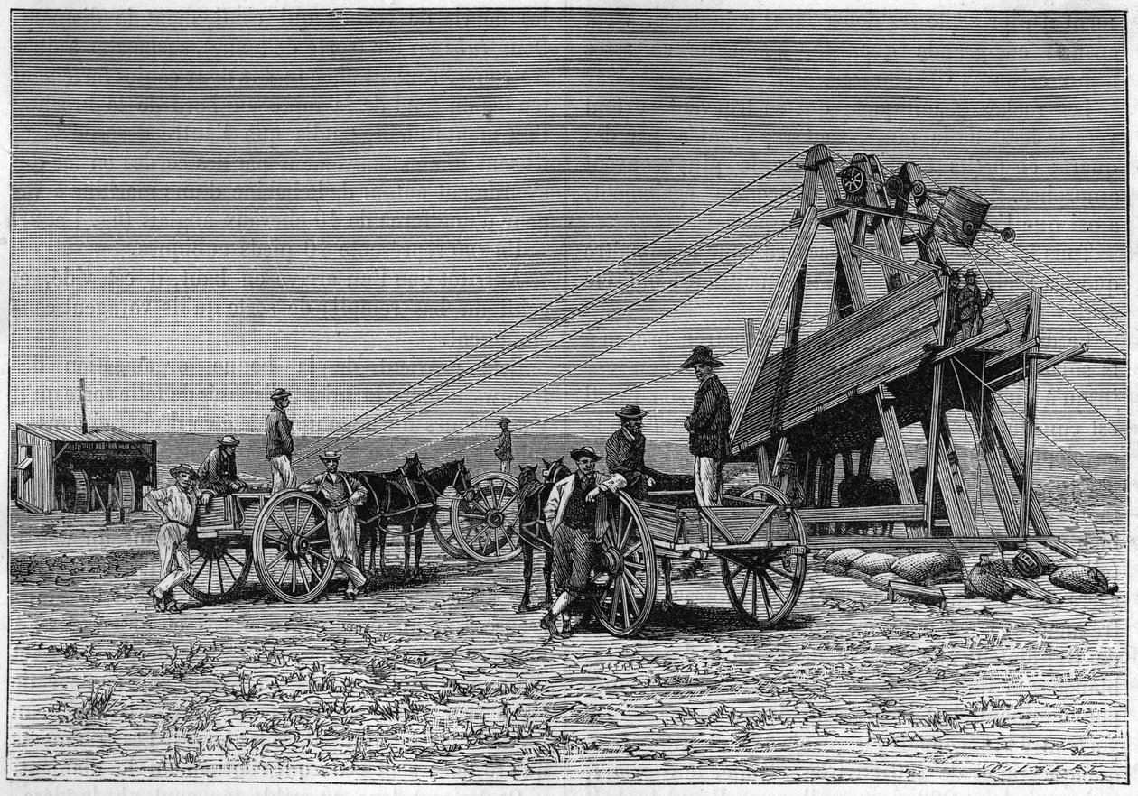 Pohled z povrchu diamantového dolu Kimberley v Jižní Africe. Rytina z roku 1883. od Unknown artist