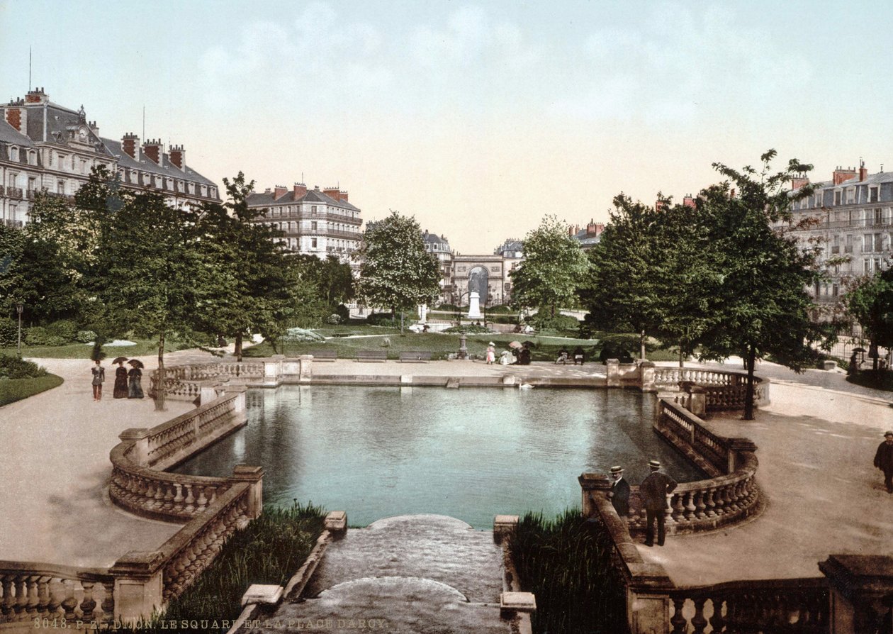 Pohled na Dijon: náměstí a náměstí Darcy. Fotochrom v. 1890. od Unknown artist