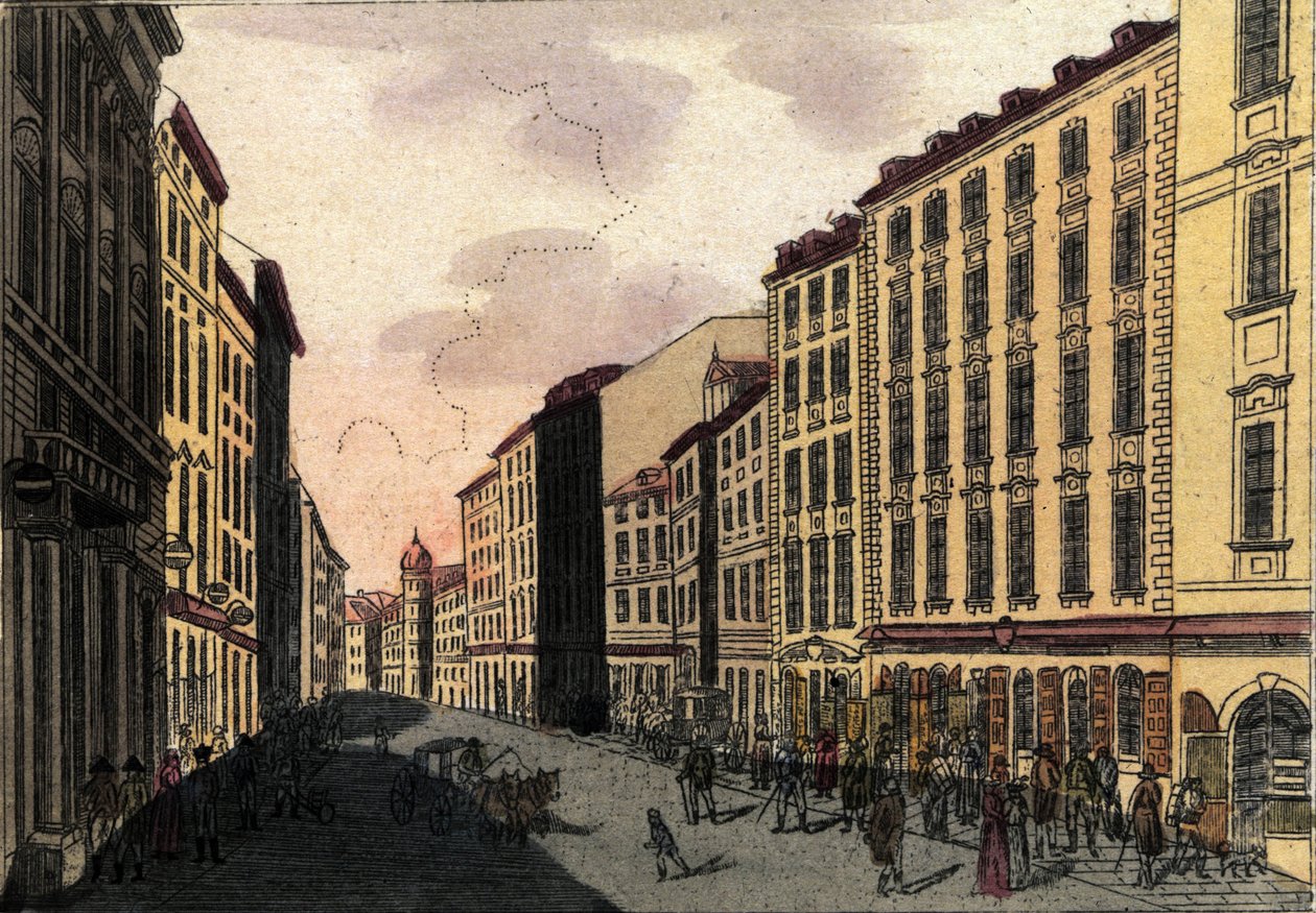 Pohled na ulici Kohlmarkt ve Vídni, Rakousko Rytina z roku 1820 od Unknown artist