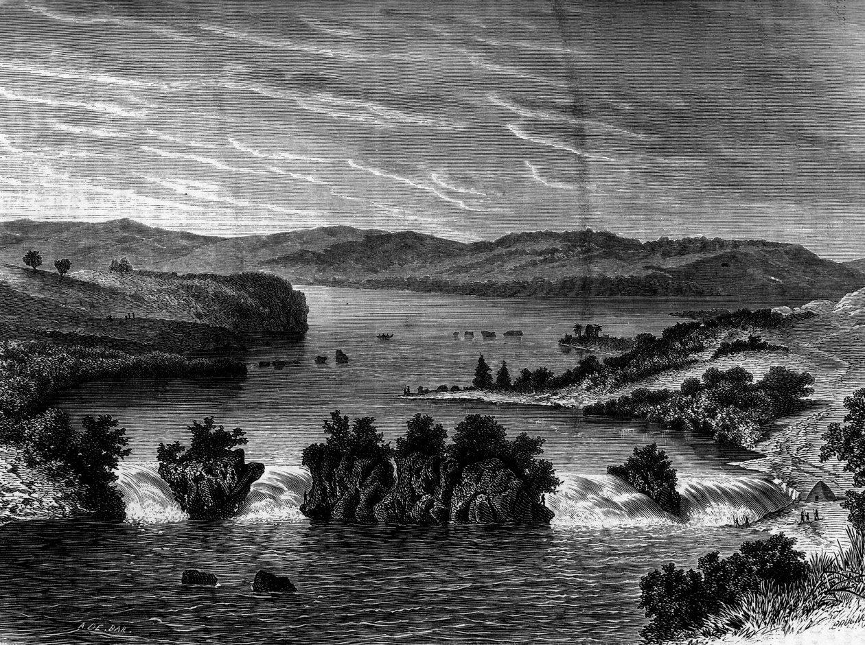 Pohled na jezero Victoria, Afrika. Rytina do „The Journal of Youth“ od Unknown artist