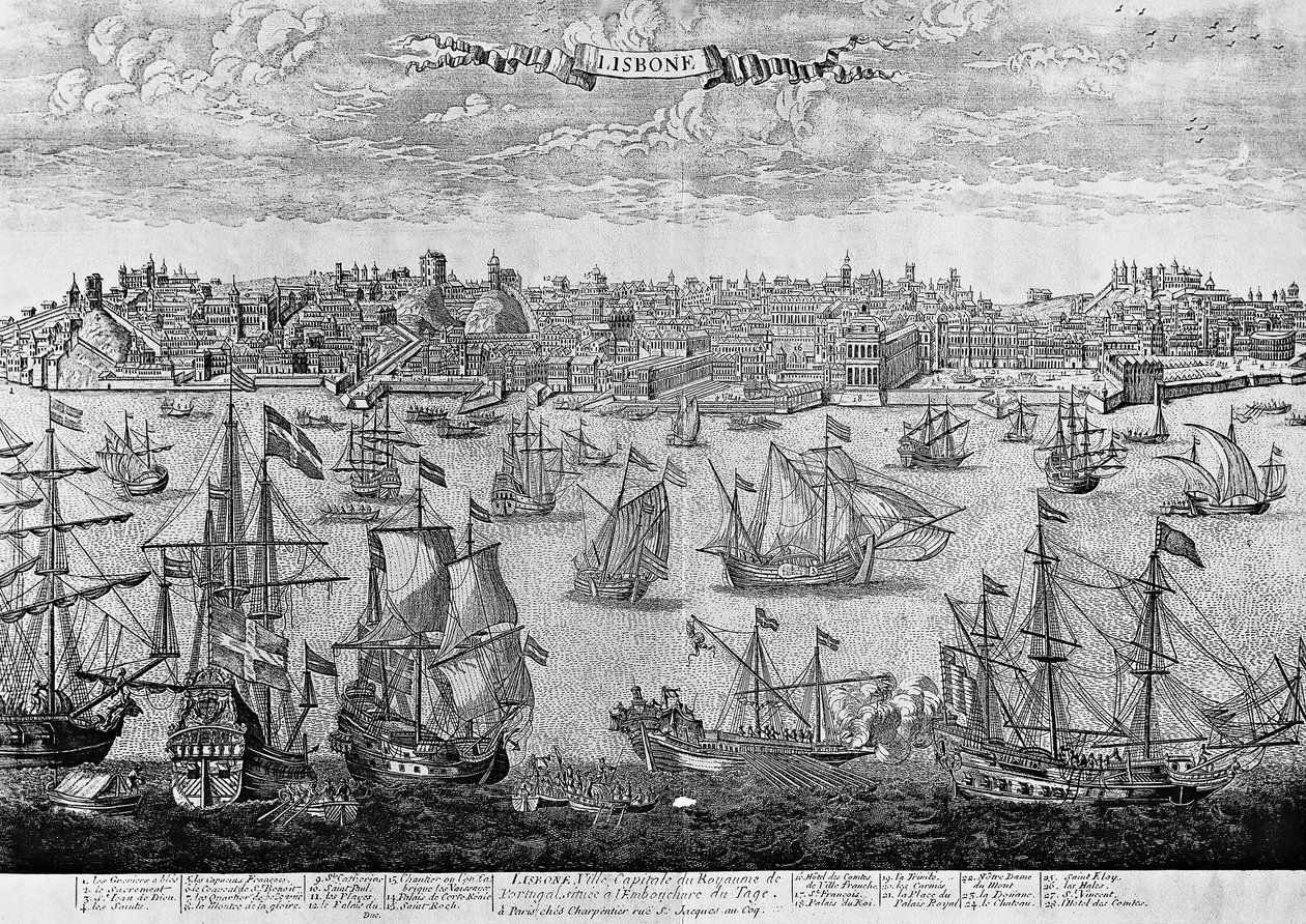 Pohled na Lisabon, rytina, Portugalsko od Unknown artist