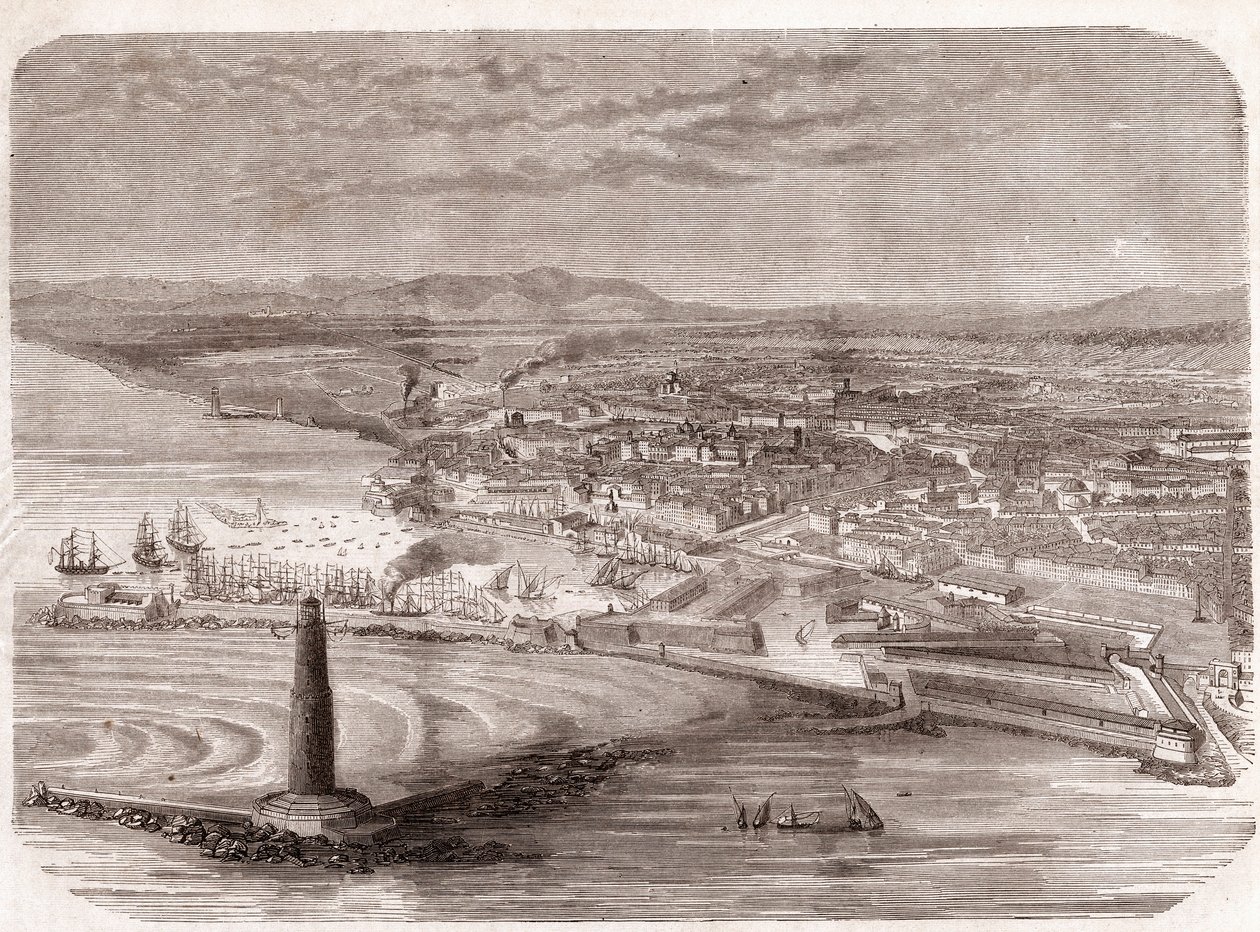 Pohled na Livorno (Livorno - Toskánsko - Toskánsko) - Toskánsko - rytina 1860 od Unknown artist