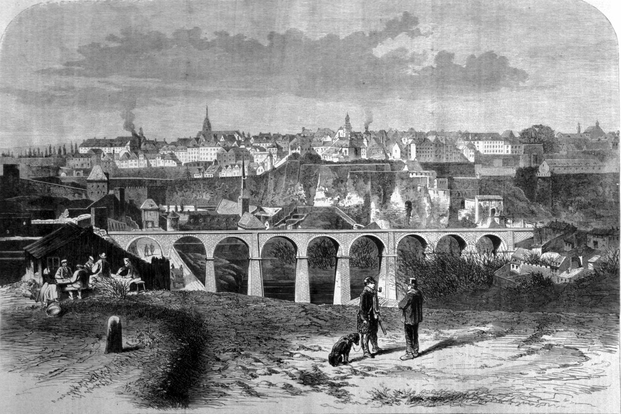 Pohled na město Lucemburk. 19. století rytina. od Unknown artist