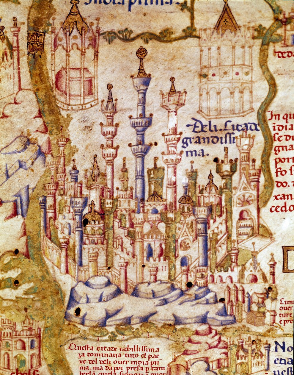 Pohled na Nové Dillí v Indii Detail mapy světa (mappamundi) bratra Maura (Mauro) kamaldula z 15. století Biblioteca Marciana, Benátky od Unknown artist